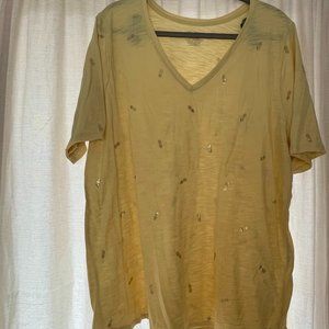 Lane Bryant Ruched Yellow Tee w Pineapples 18 20 2x
